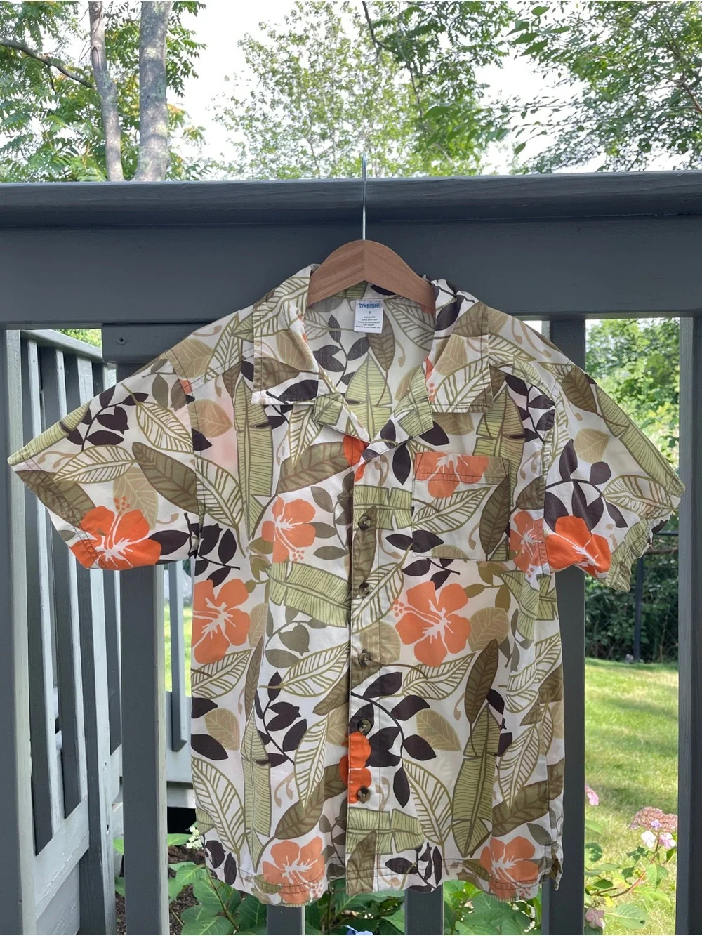 Gymboree Hawaiian Floral Casual Shirt, green orange